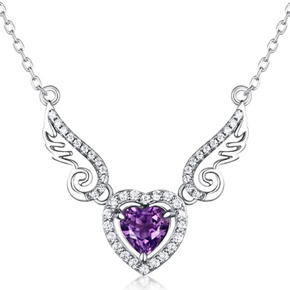 💜 Hollow Purple Heart Wings Lovely Pendant Necklace for Women, EVGG1052 - Picture 1 of 4